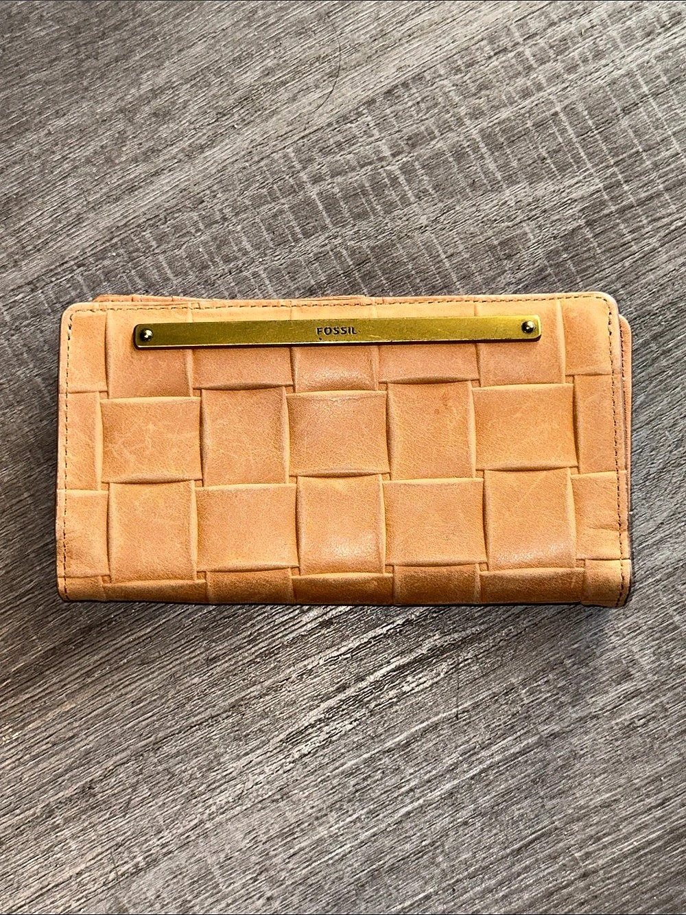 Fossil Liza Slim Bifold Leather Woven Basketweave Wallet